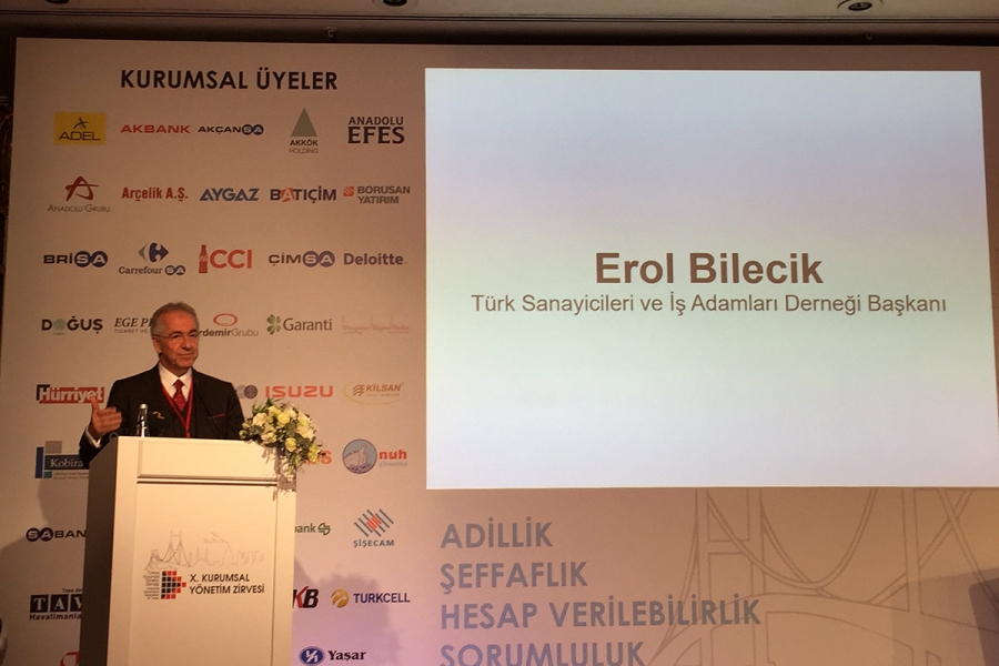 TÜSİAD Yönetim Kurulu Başkanı Erol Bilecik, Türkiye Kurumsal Yönetim Derneği&#039;nin (TKYD) düzenlediği &quot;10. Kurumsal Yönetim Zirvesi&quot;nde bir açılış konuşması gerçekleştirdi