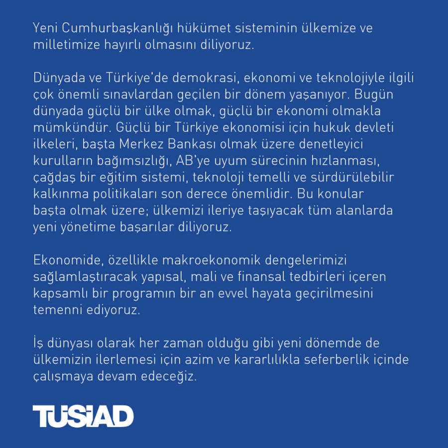 TÜSİAD BASIN BÜLTENİ -  10 TEMMUZ 2018