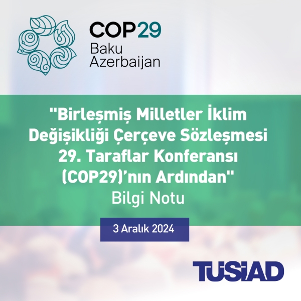 “Birleşmiş Milletler İklim Değişikliği Çerçeve Sözleşmesi 29.Taraflar Konferansı (COP29)’nın Ardından”  Bilgi Notu