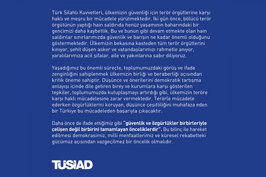 TÜSİAD’dan "Güvenlik ve Özgürlük" Açıklaması