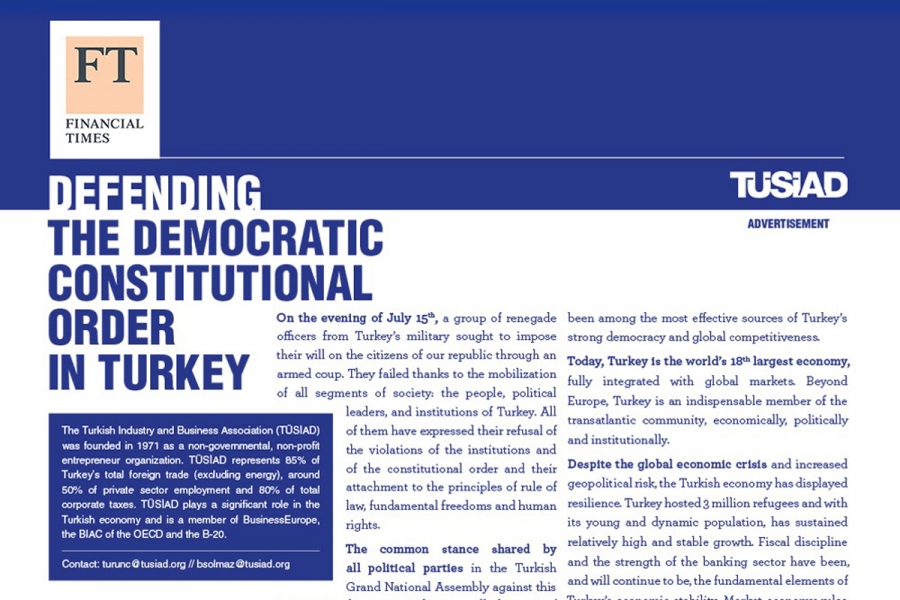 TÜSİAD, Darbe Girişiminin Ardından Uluslararası Kamuoyunu Doğru Yönlendirebilmek İçin Harekete Geçti